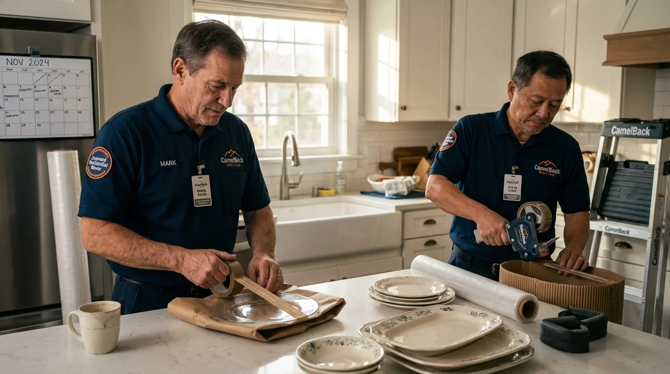 Professional crew packing kitchen dishware in Statenville, GA